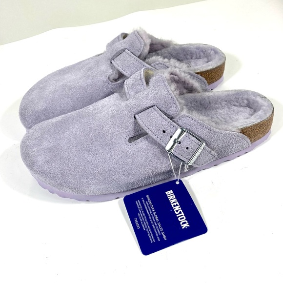 Birkenstock Boston Shearling Suede Clogs Purple Fog - Picture 4 of 17